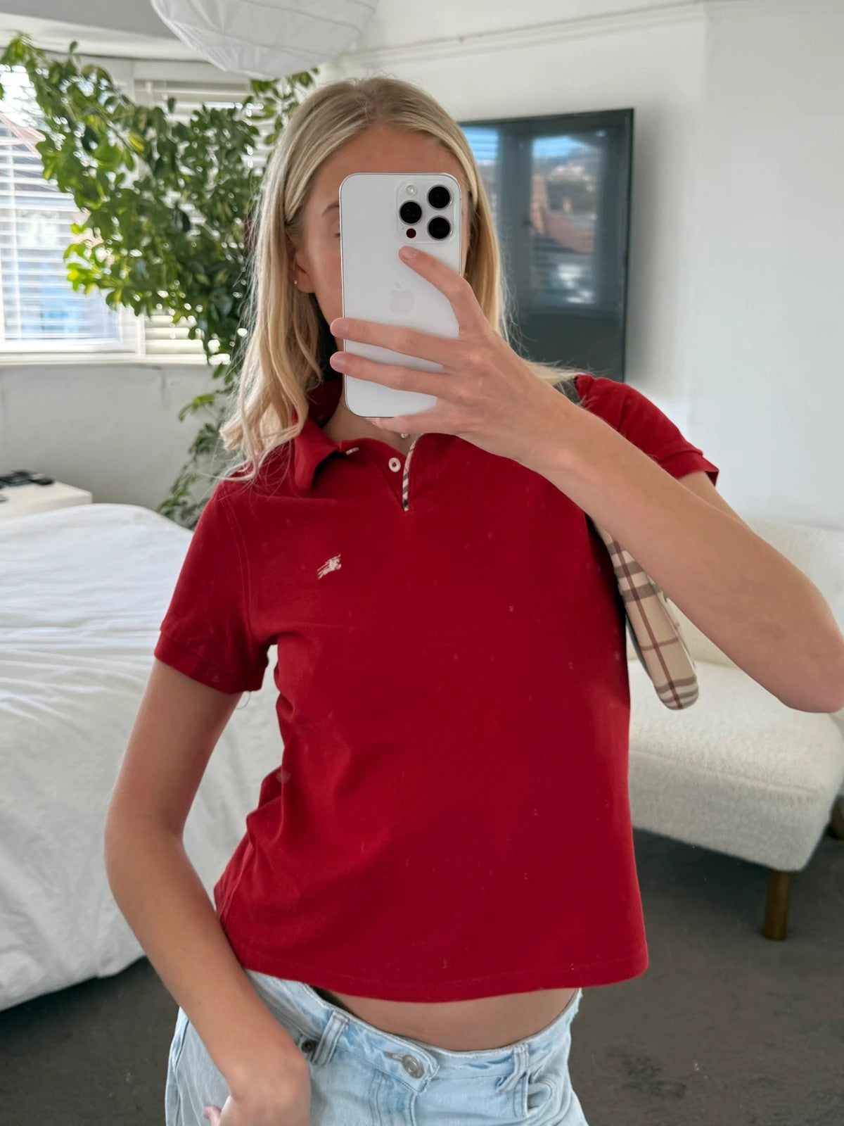 Red Burberry polo