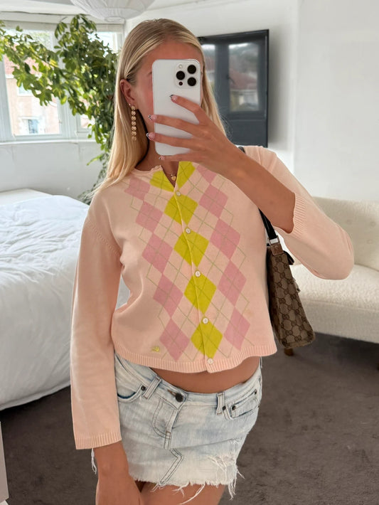 Burberry Pink Argyle Button Cardigan