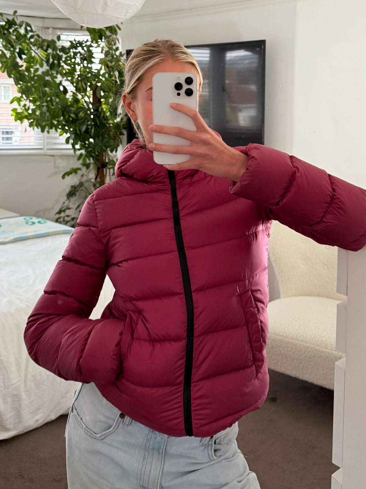 Moncler dark pink puffer jacket