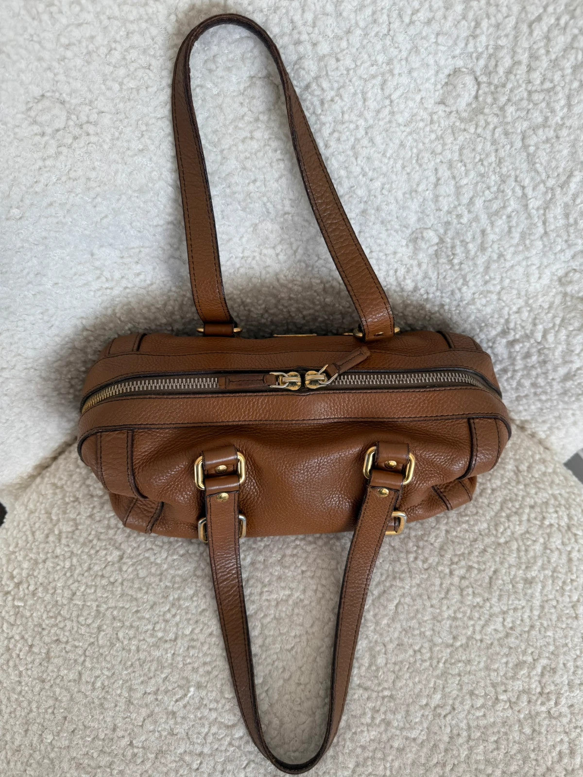 Prada Brown bowling Vitello Daino Leather