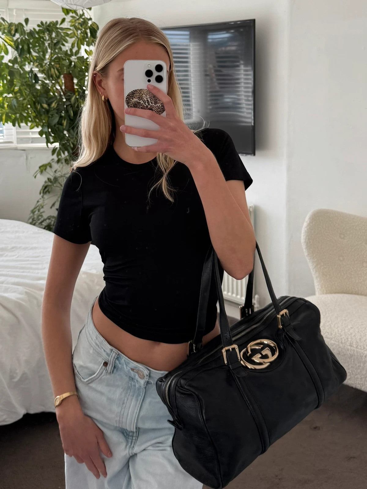 Gucci Black Leather Soho Boston Bag