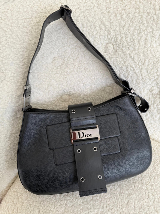 Christian Dior Street Chic Columbus Black Leather Shoulder Bag
