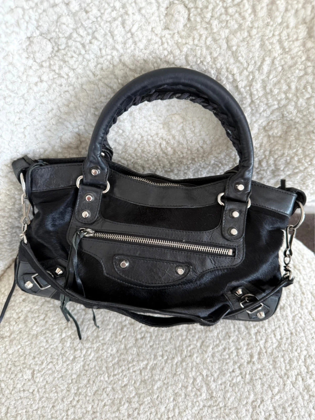 Mini belenciaga pony hair city bag