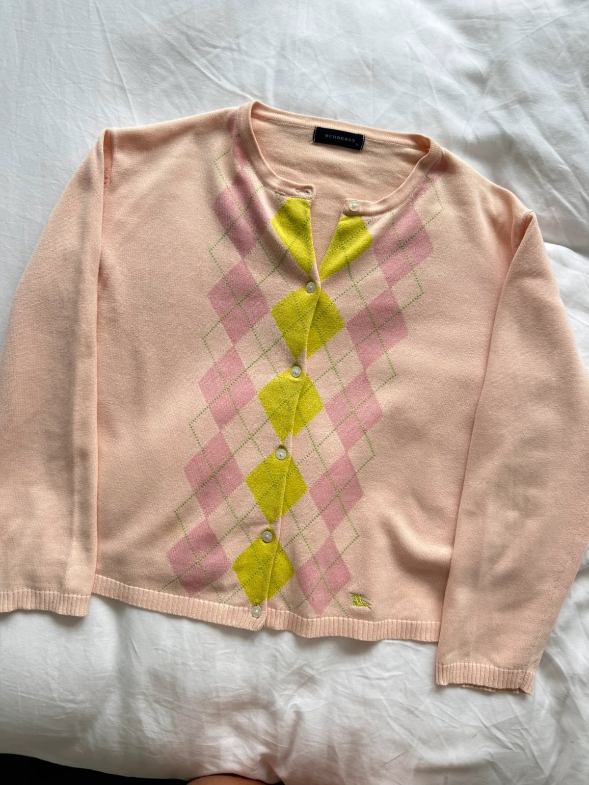 Burberry Pink Argyle Button Cardigan