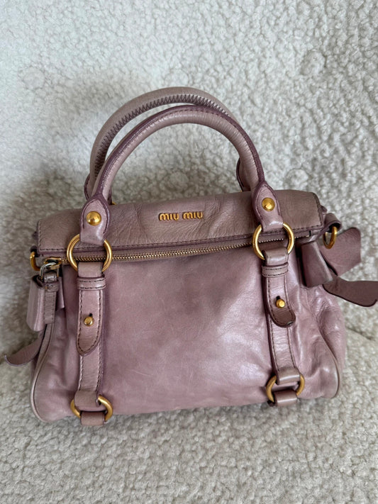 Miu Miu Vitello Lux Mini Bow Bag Mughetto