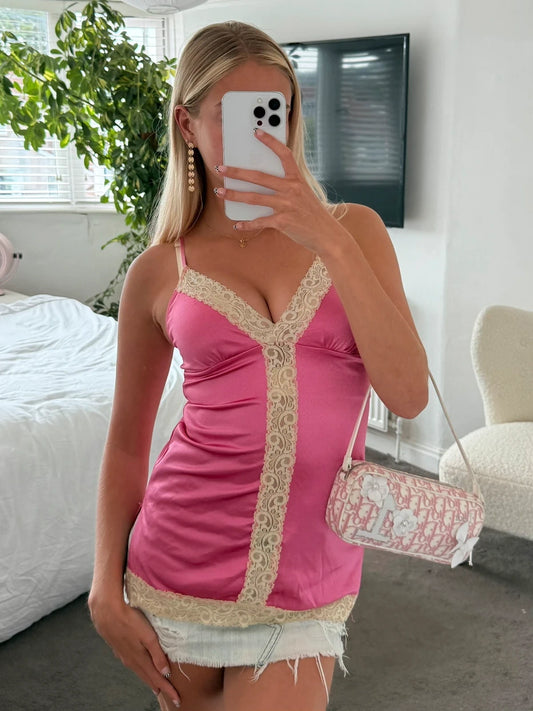 Hot pink satin-look cami