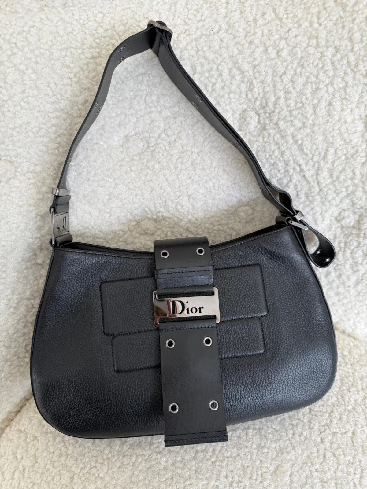 Christian Dior Street Chic Columbus Black Leather Shoulder Bag