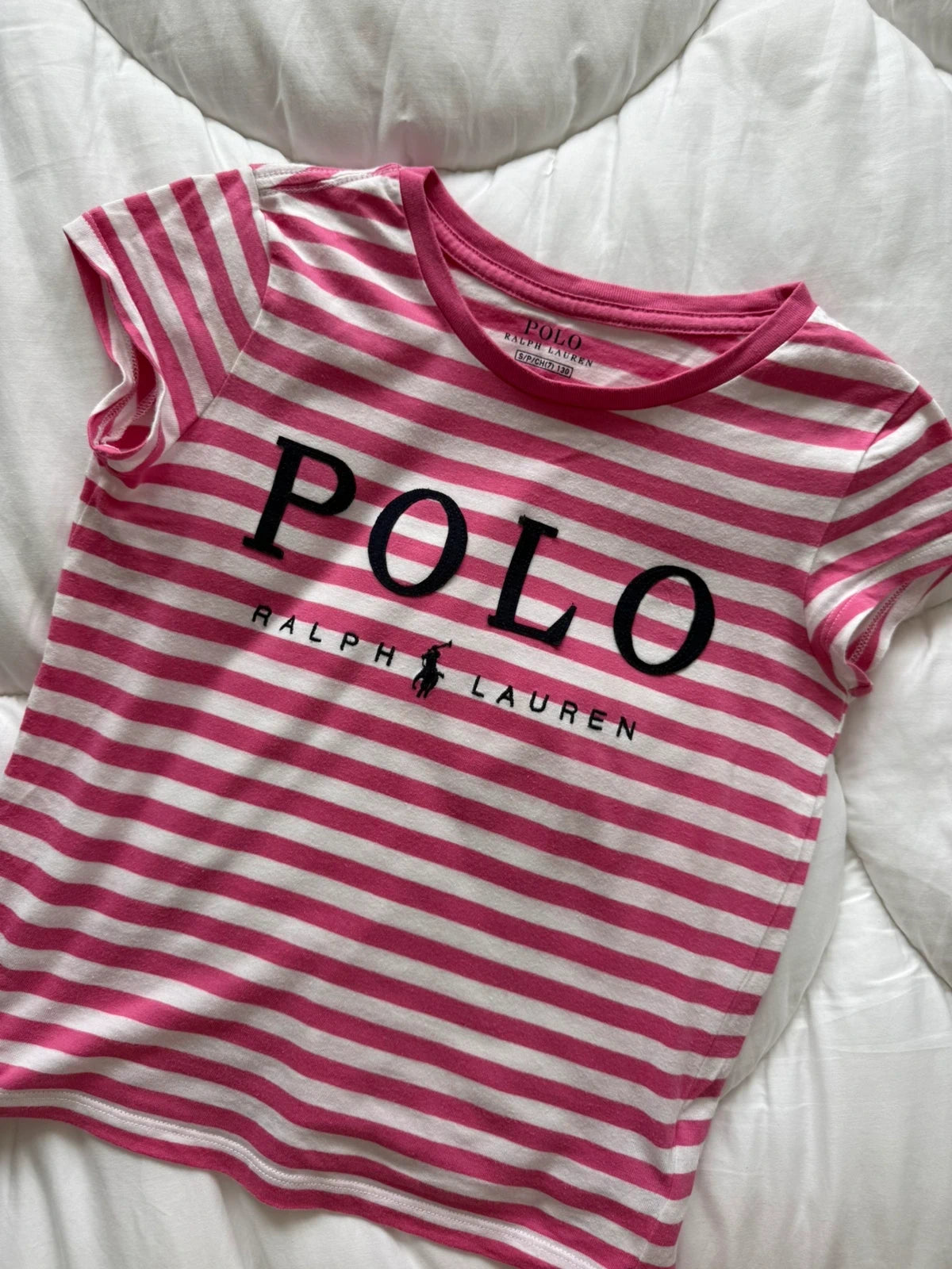 Ralph Lauren pink and white POLO striped  baby tee