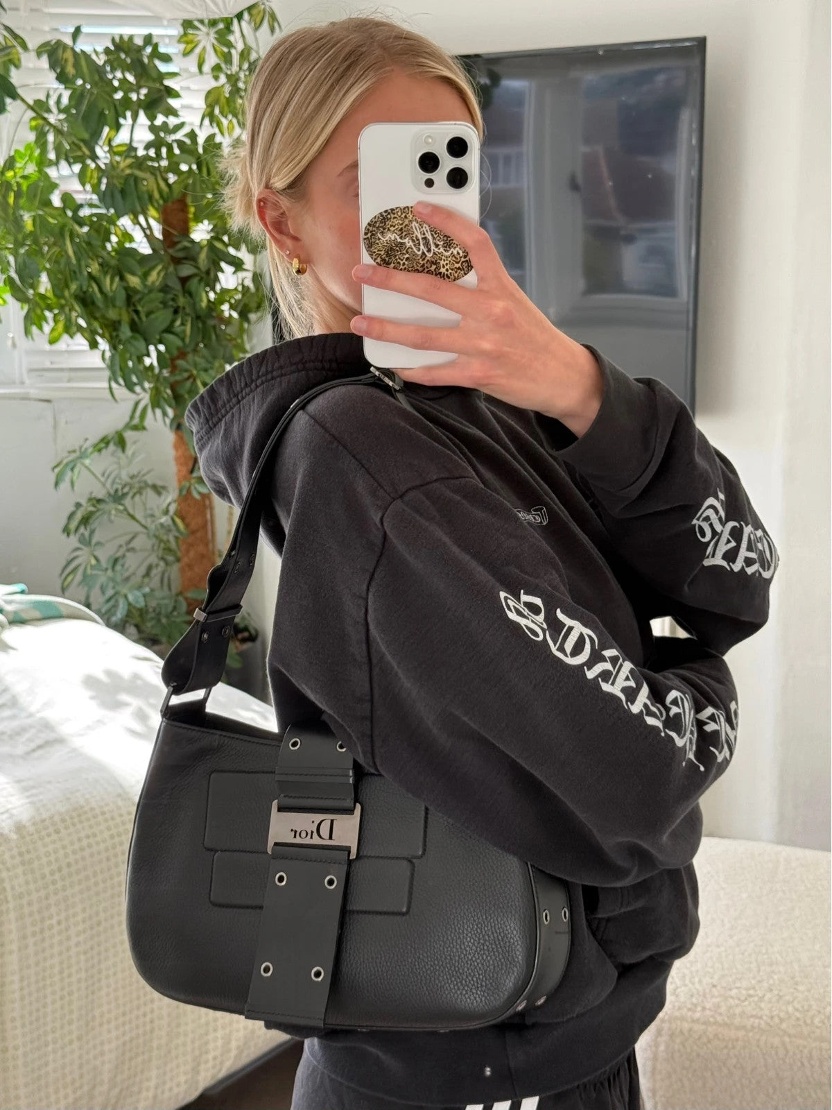 Christian Dior Street Chic Columbus Black Leather Shoulder Bag