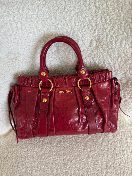 Miu Miu Red Vitello Shine Satchel