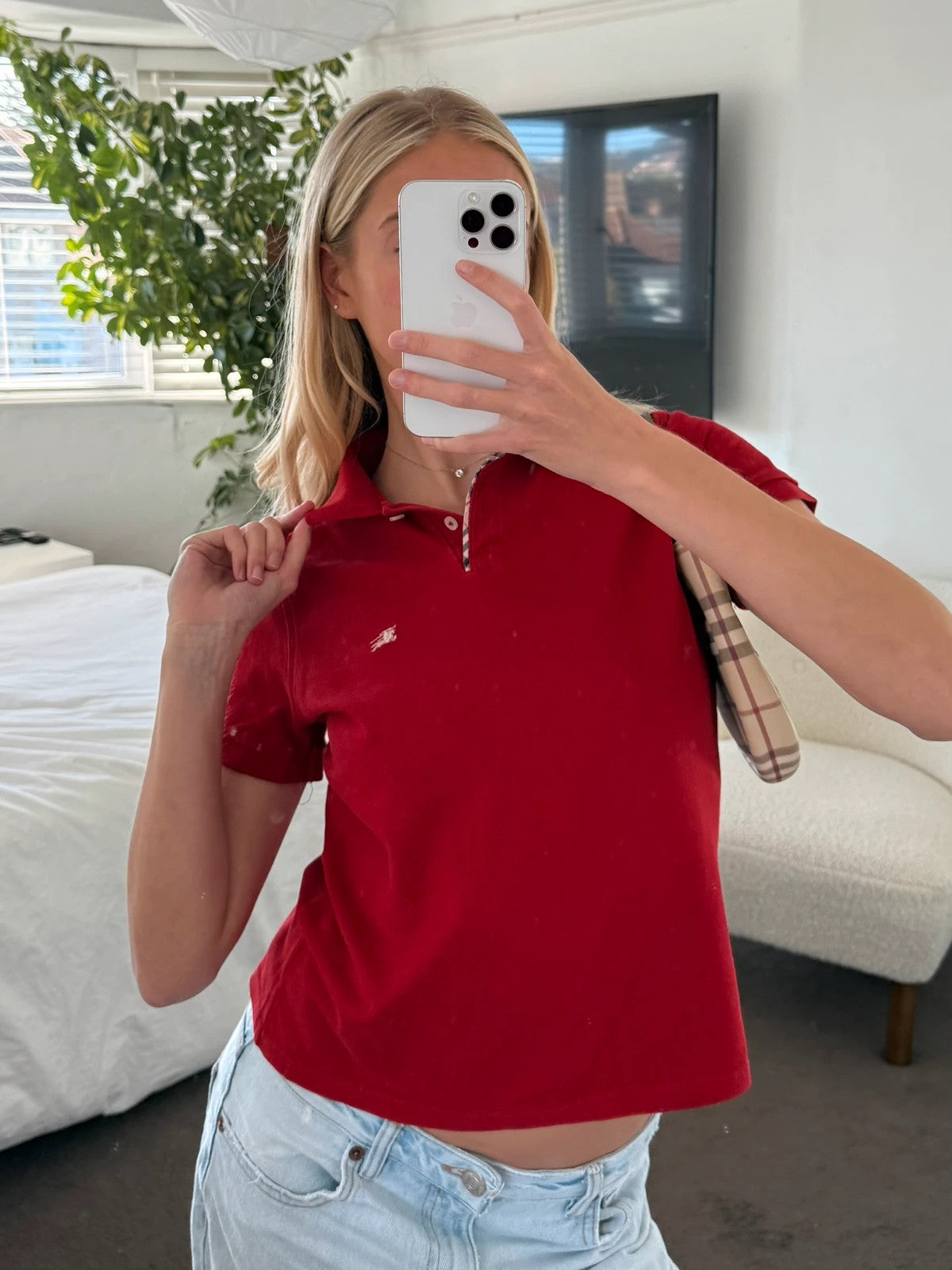 Red Burberry polo