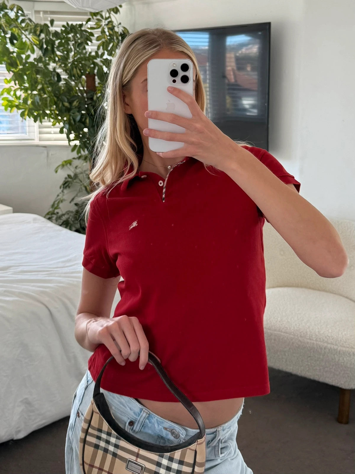 Red Burberry polo