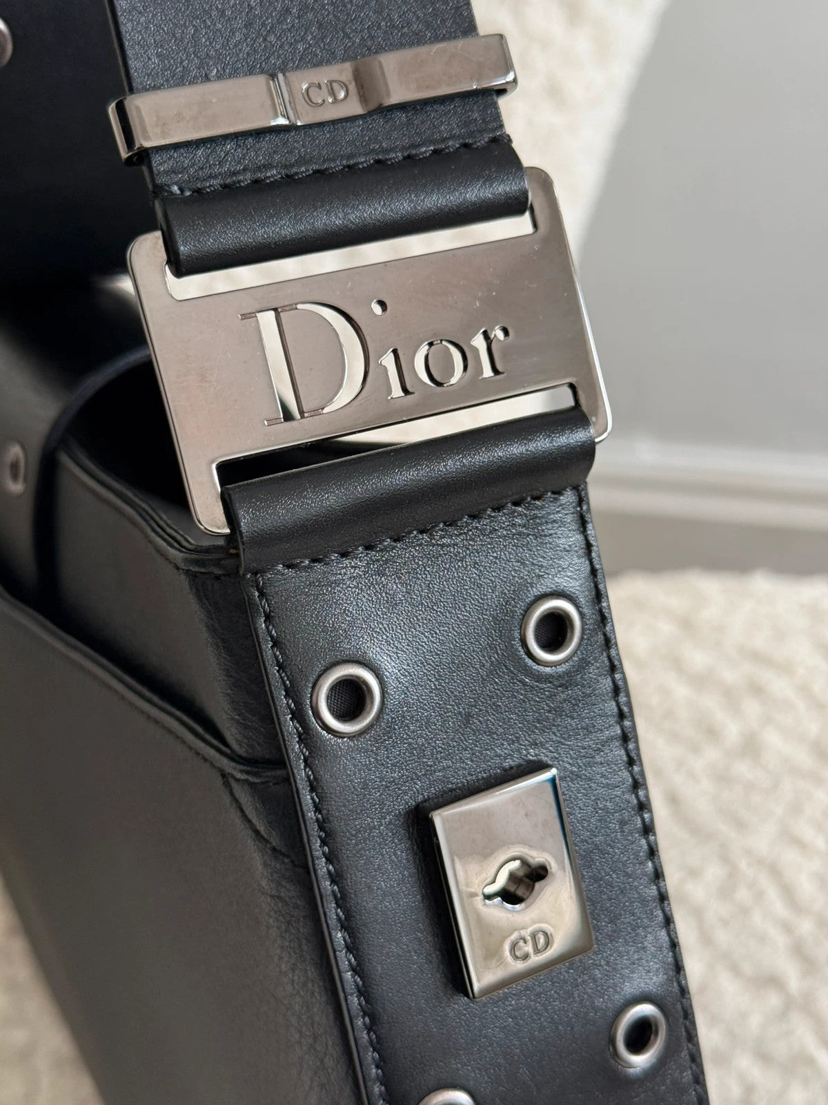 Christian Dior Street Chic Columbus Black Leather Shoulder Bag