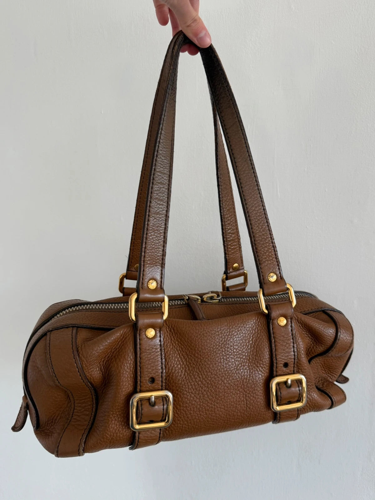 Prada Brown bowling Vitello Daino Leather