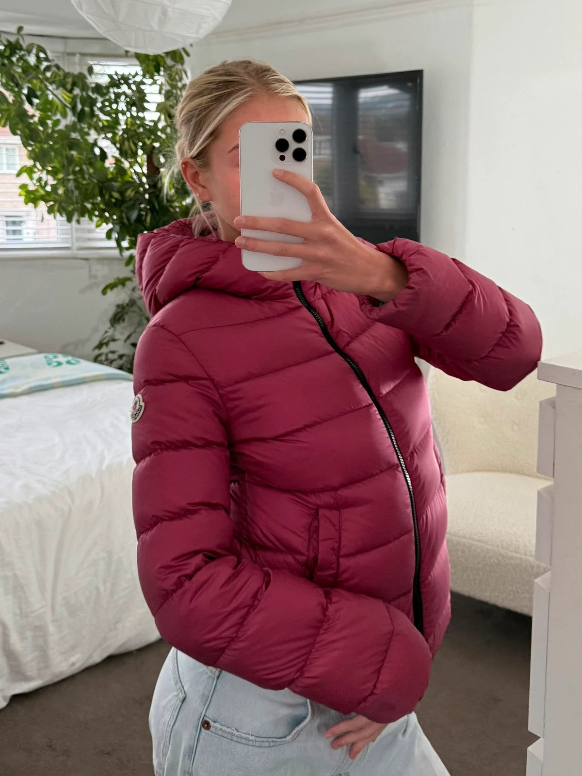 Moncler dark pink puffer jacket