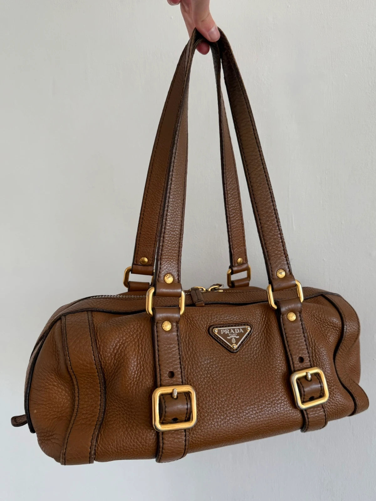 Prada Brown bowling Vitello Daino Leather