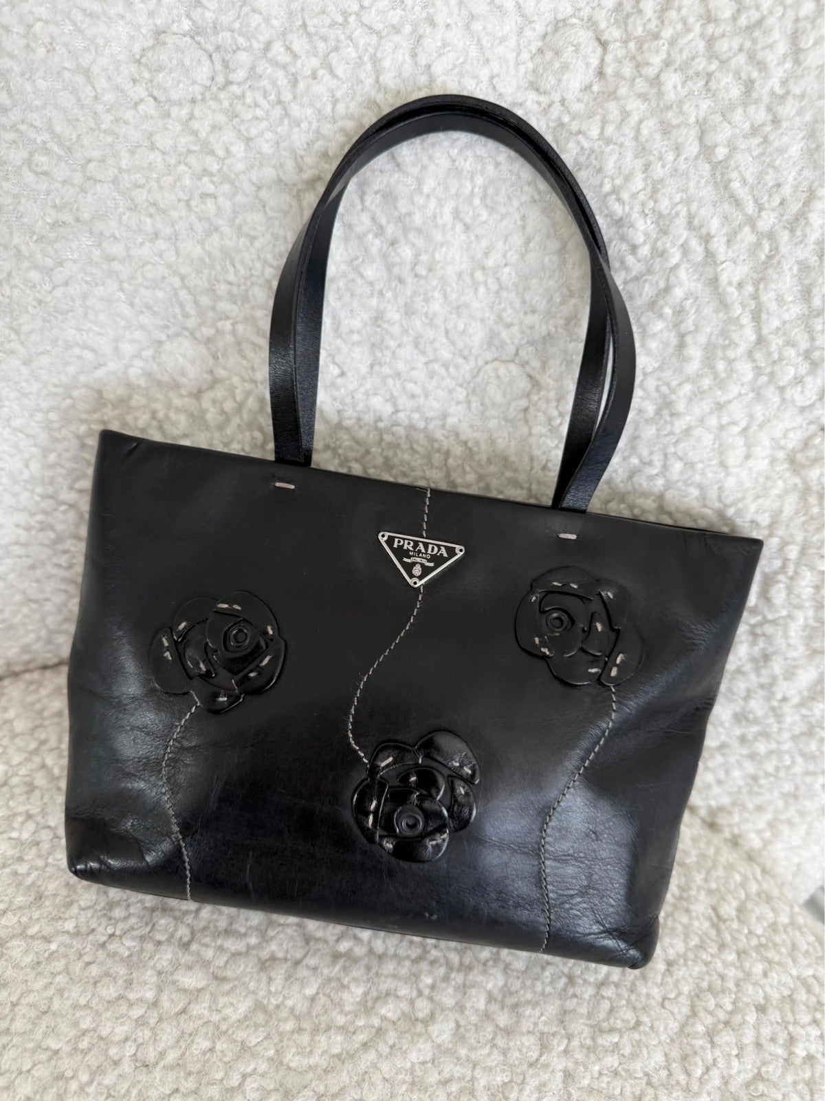 Prada Top Handle Bag Leather flower detailing