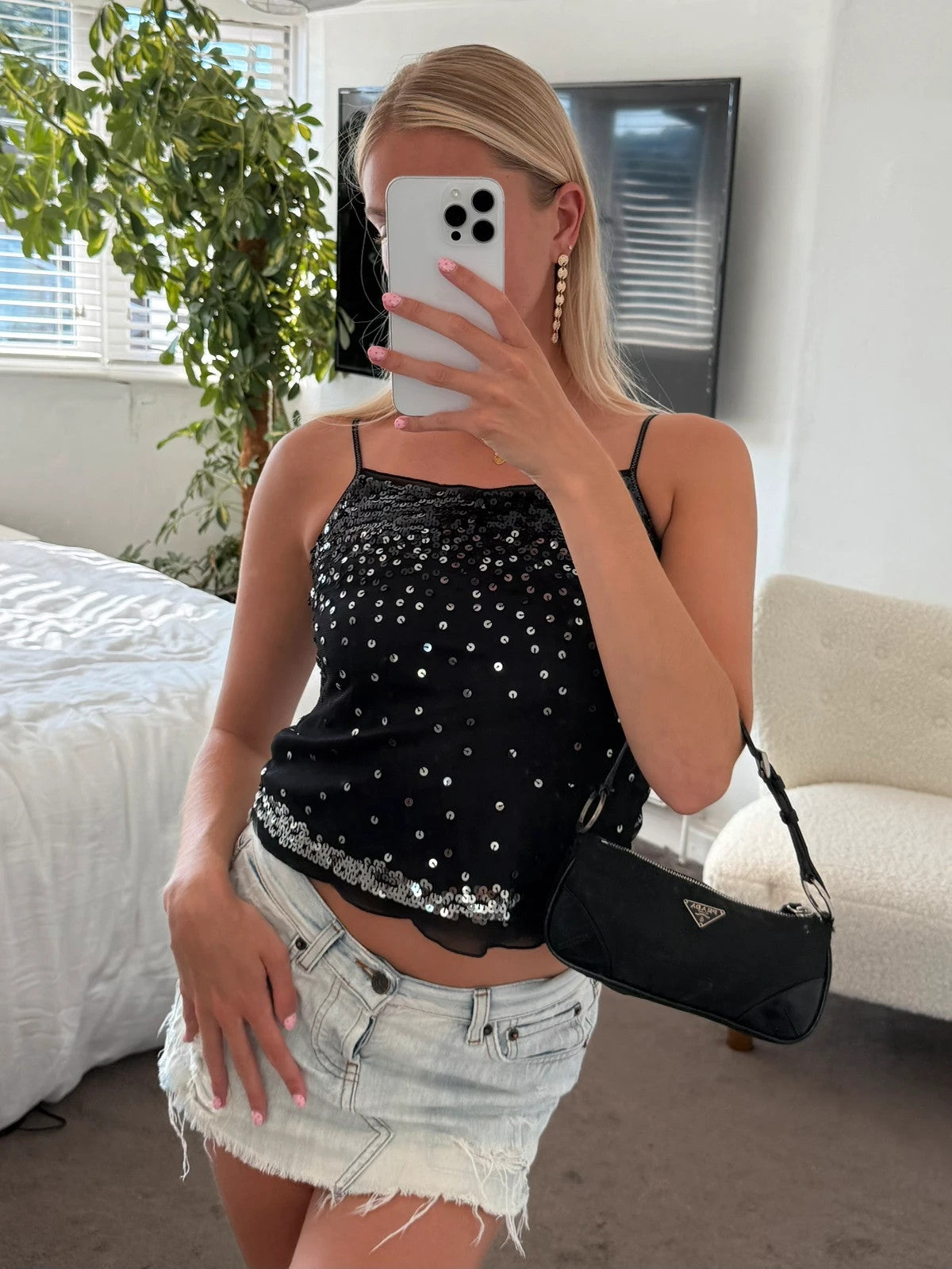 Sequin black silver cami