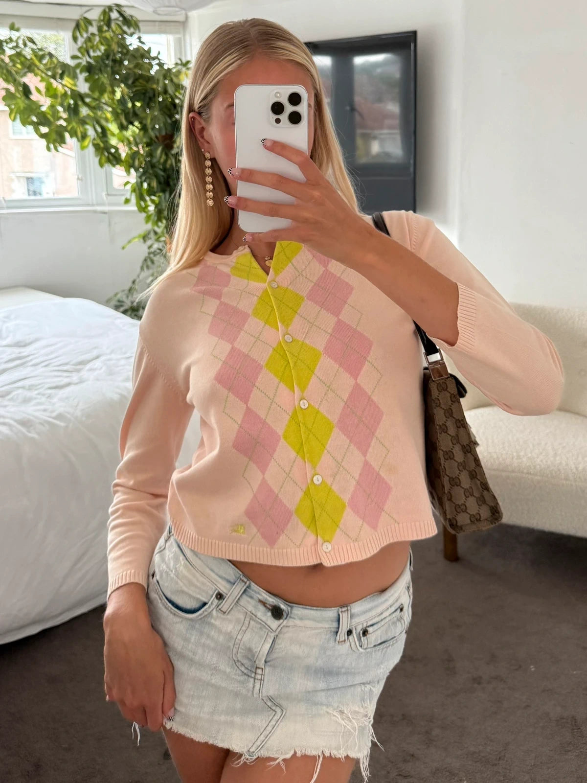 Burberry Pink Argyle Button Cardigan