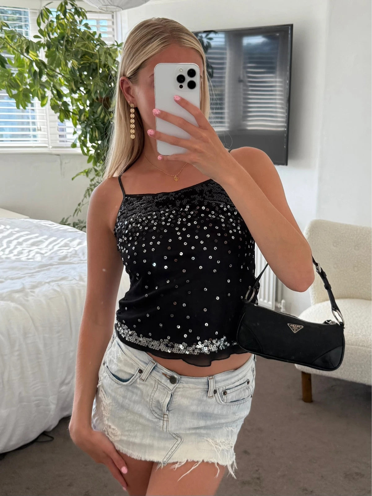Sequin black silver cami