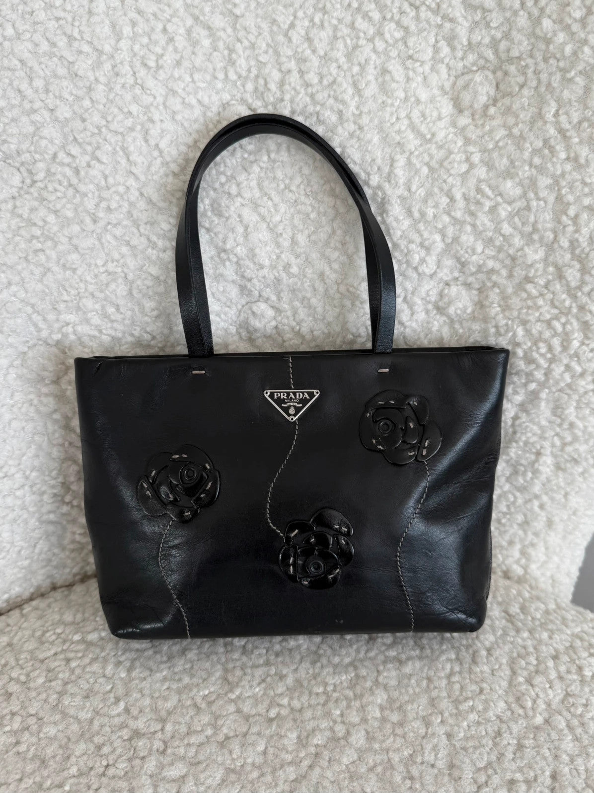 Prada Top Handle Bag Leather flower detailing