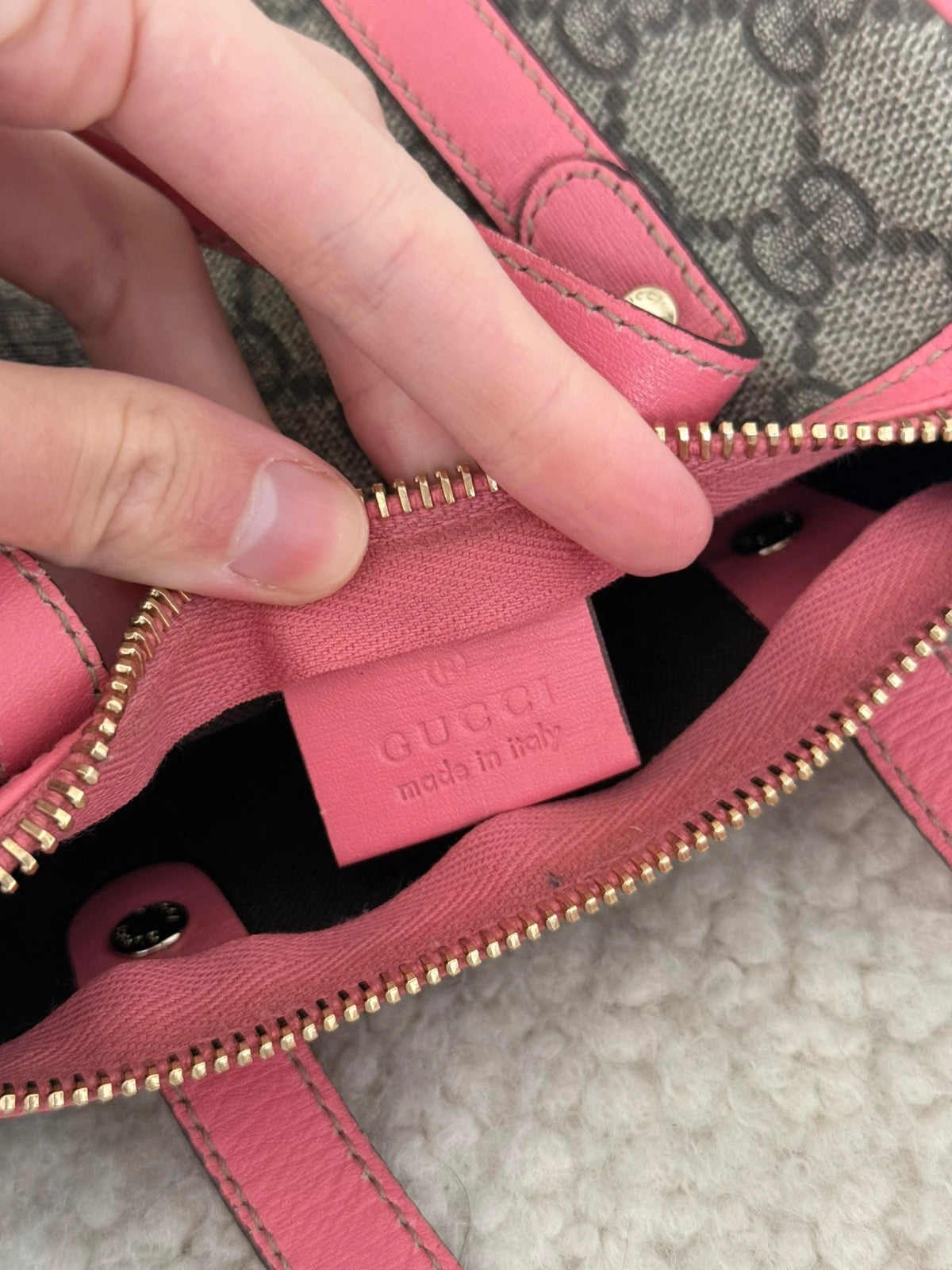 The Gucci Beige/Pink GG Coated Canvas Mini Joy Boston Bag