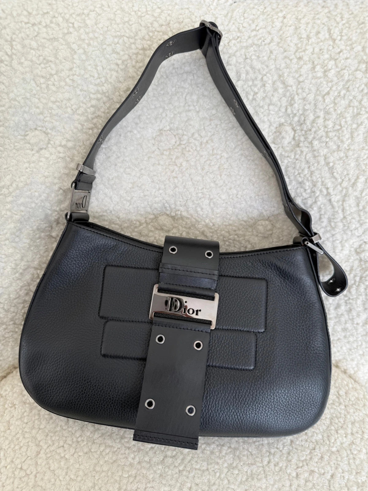 Christian Dior Street Chic Columbus Black Leather Shoulder Bag
