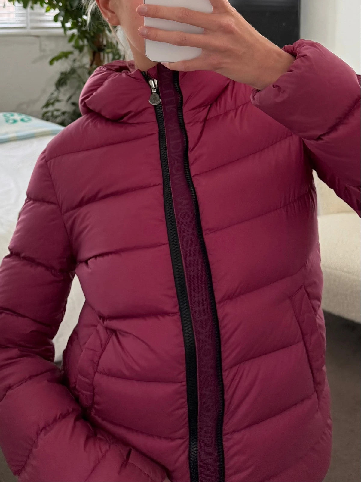 Moncler dark pink puffer jacket