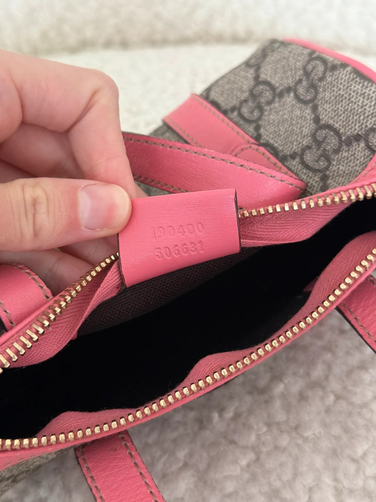 The Gucci Beige/Pink GG Coated Canvas Mini Joy Boston Bag