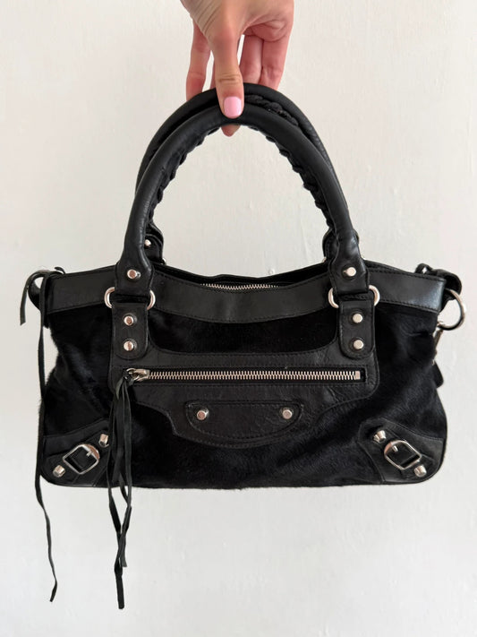 Mini belenciaga pony hair city bag