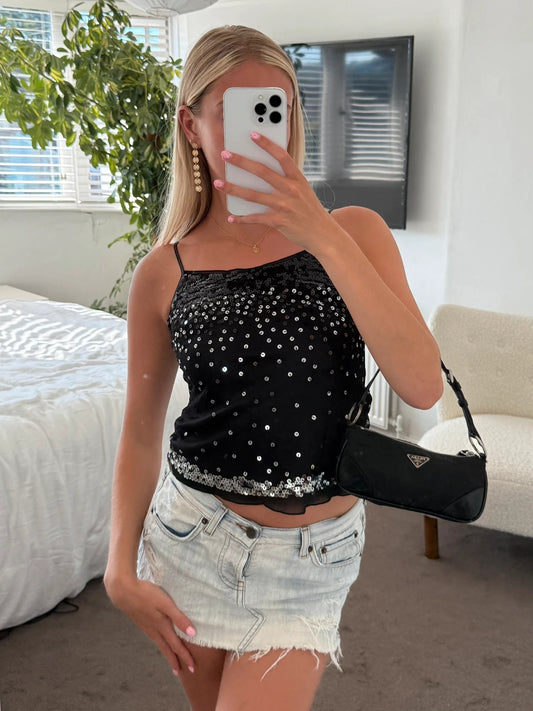 Sequin black silver cami