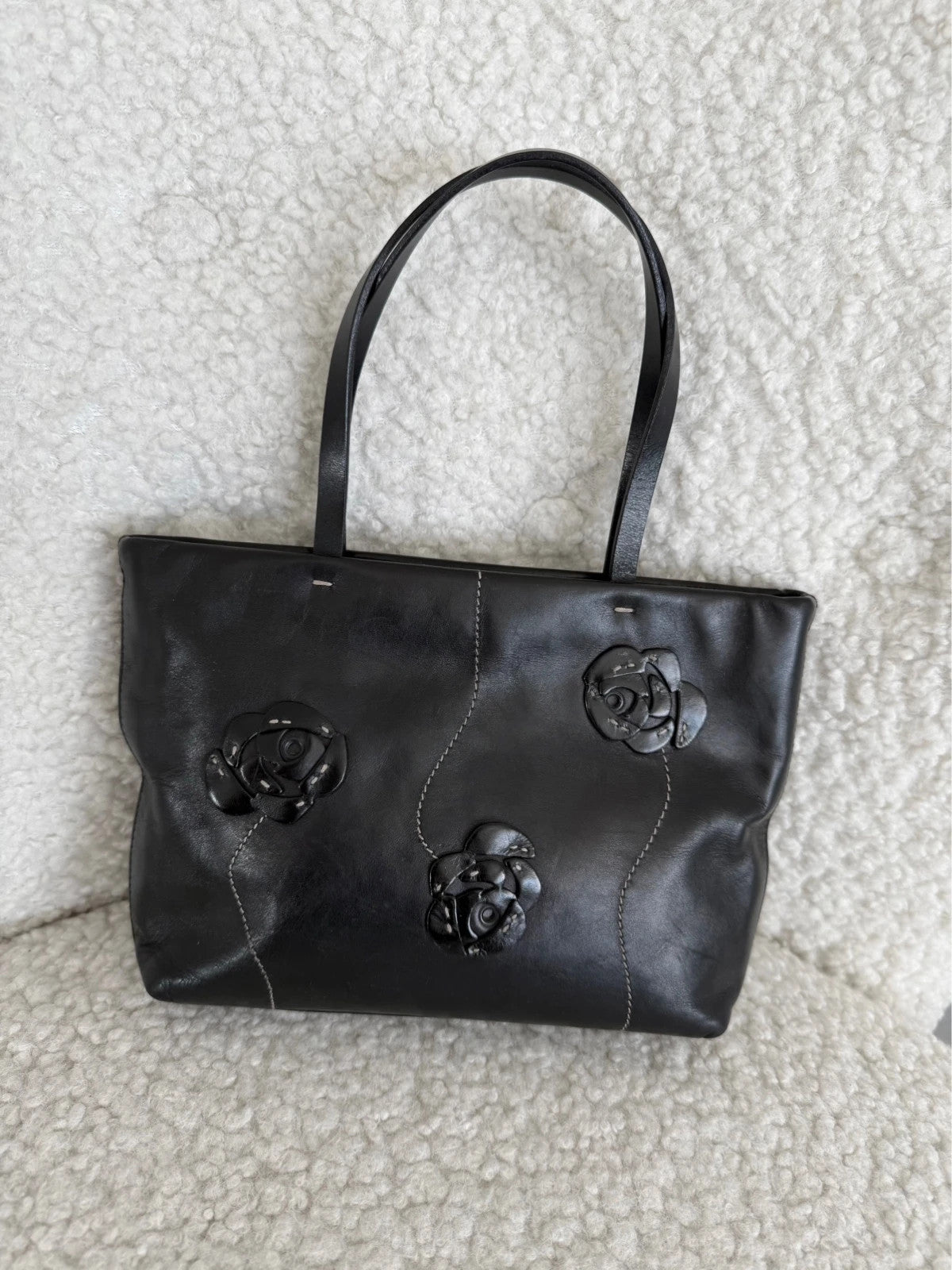 Prada Top Handle Bag Leather flower detailing