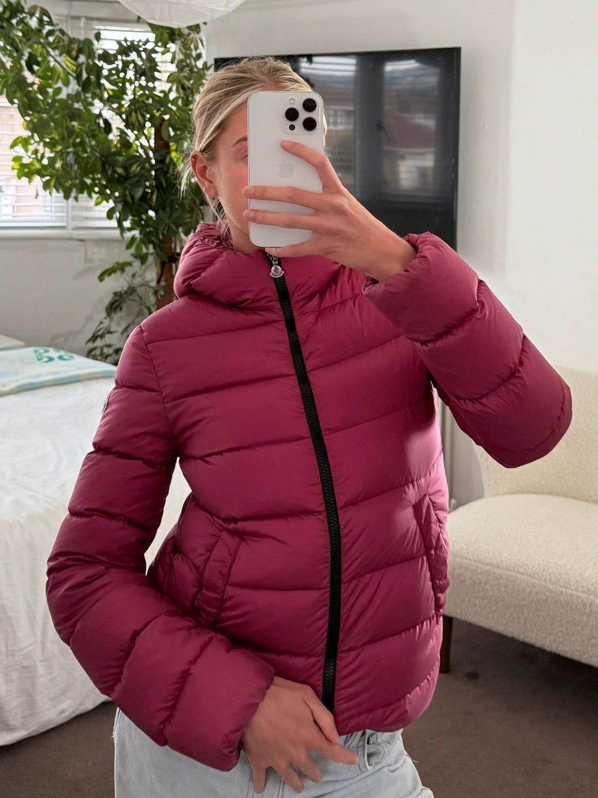 Moncler dark pink puffer jacket