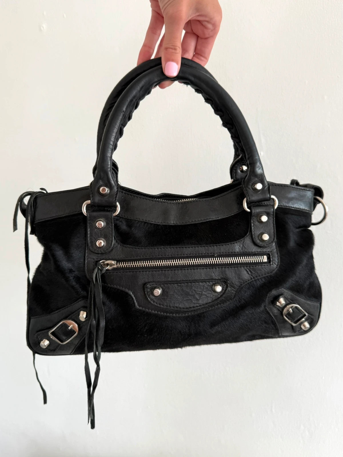 Mini belenciaga pony hair city bag