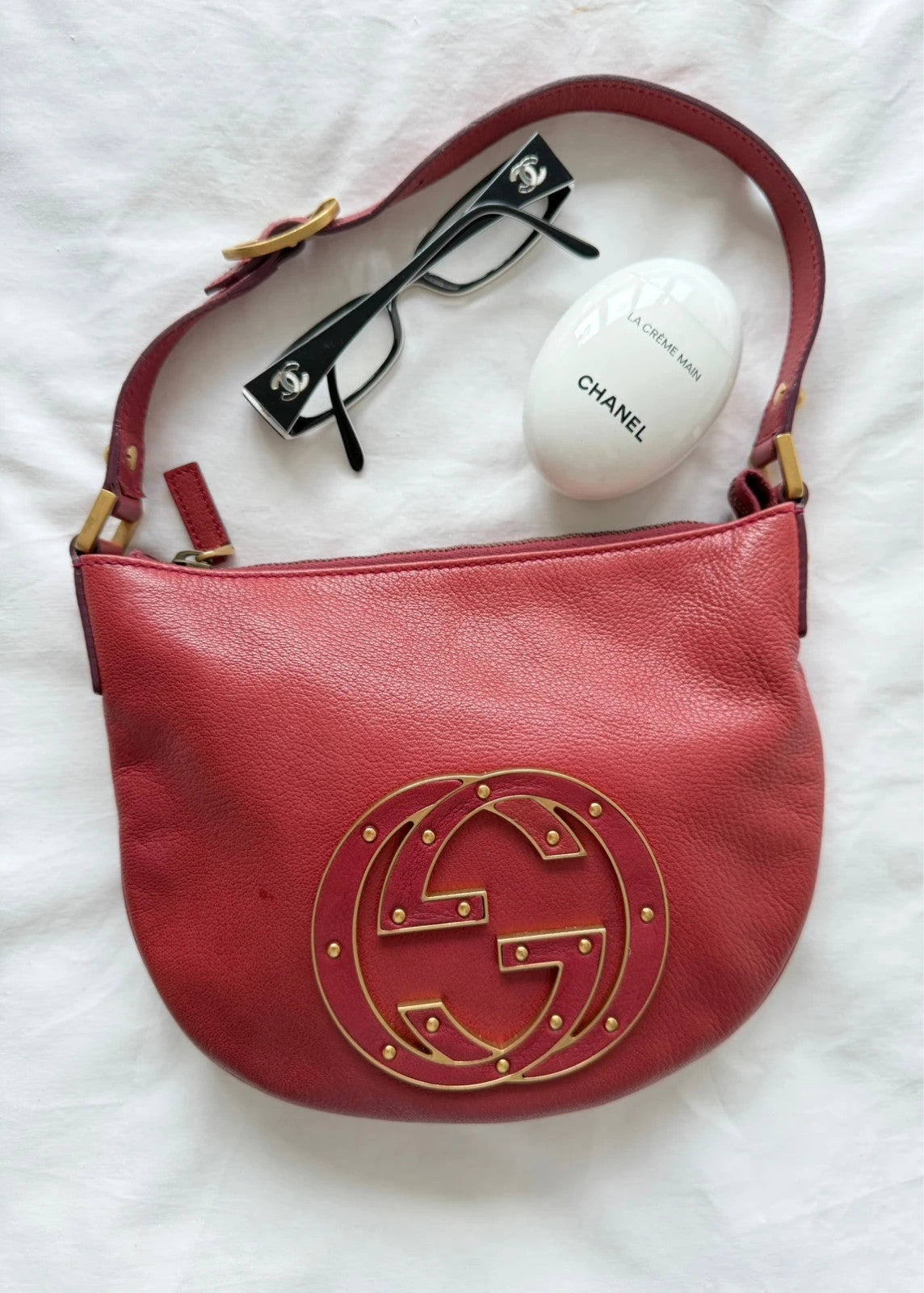 Gucci Dark Red Leather Blondie Logo Mini Hobo