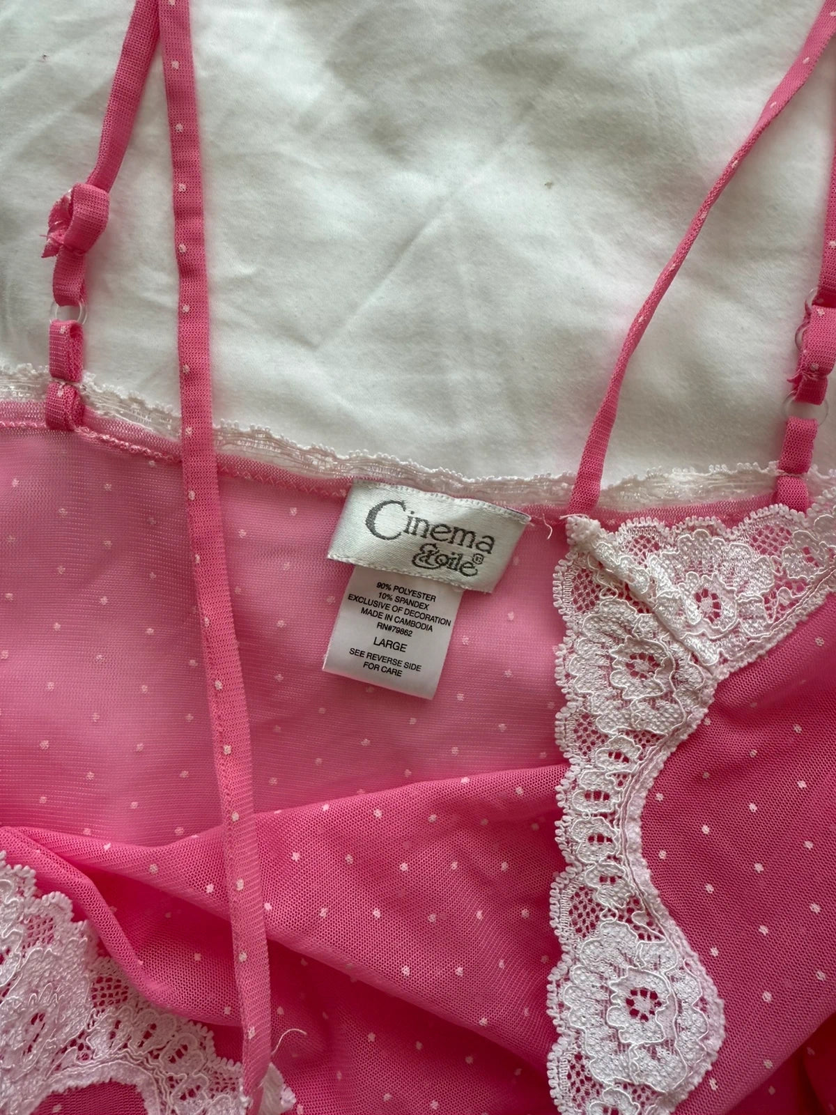 pink mesh cami with white polka dots