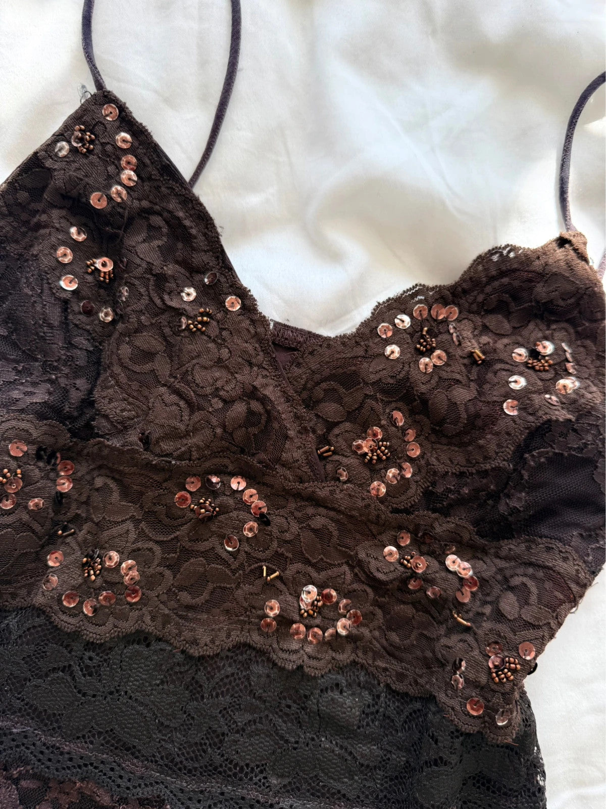 Brown lace sequin cami